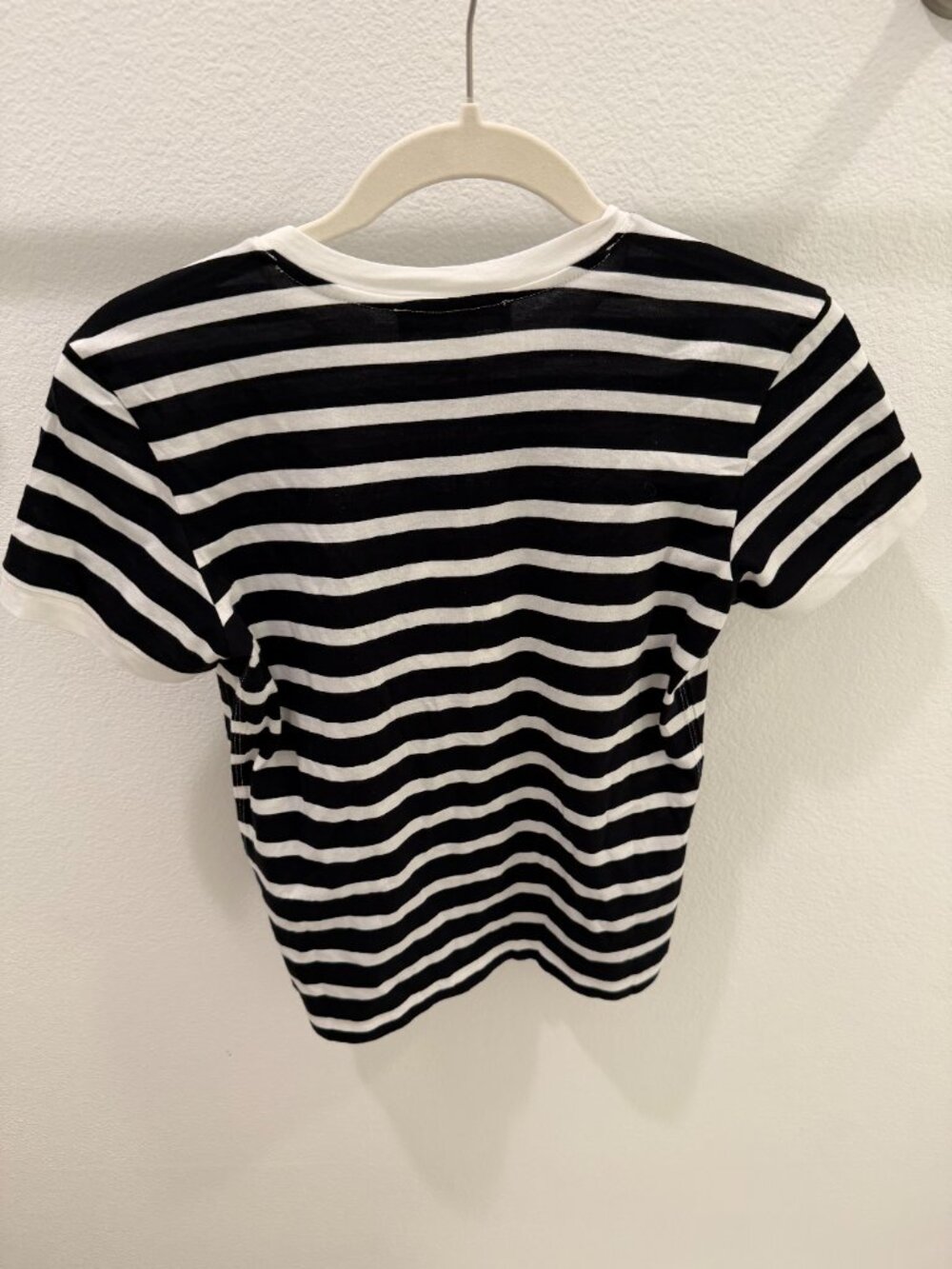 Frame Black White Stripe Baby Tee Crew Neck Size XS - Picture 3 of 3
